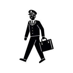Professionally Dressed Chauffeur Walking with Briefcase Depicted in a Silhouette Style