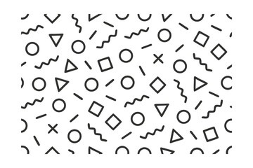 Geometric shapes including circles squares triangles lines scattered on a vector