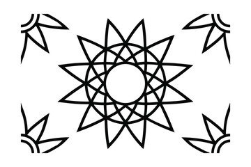 Geometric starburst pattern with circular center stylized corner elements on circle