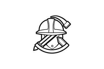 Fototapeta premium Firefighter Emblem with Helmet Axe and Maltese Cross in Black and White