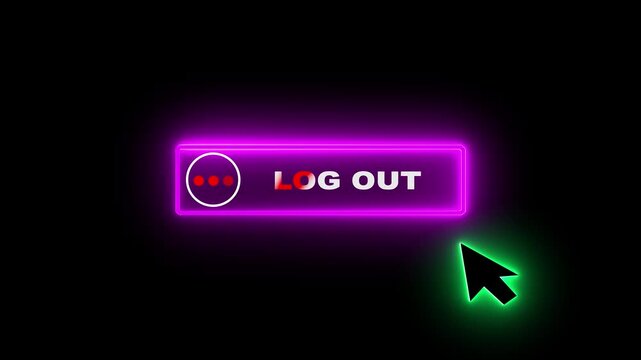 Glowing neon color white text cursor animation. design is Log out button vector sign, symbol. looping with transparent black background animation 4k video.