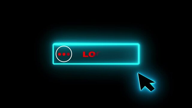 Glowing neon color white text cursor animation. design is Log out button vector sign, symbol. looping with transparent black background animation 4k video.