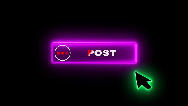 Glowing neon color white text cursor animation. design is Post button vector sign, symbol. looping with transparent black background animation 4k video.