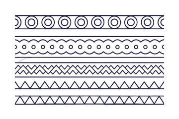 Dark blue linear patterns on a including circles scallops triangles zigzags border