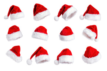 Festive Santa Hats: A charming array of vibrant red Santa hats, each exuding the warmth and spirit of the holiday season.