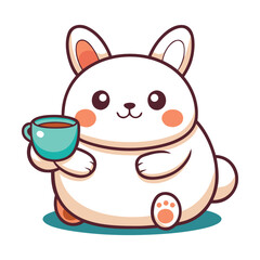 Naklejka premium Chubby Bunny Holding a Cup of Tea