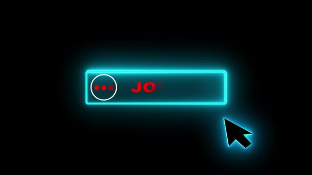 Glowing neon color white text cursor animation. design is join up button vector sign, symbol. looping with transparent black background animation 4k video.