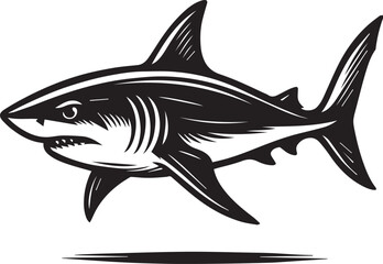 Powerful Shark Illustration Black and White Predator Design