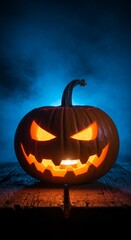 Glowing carved pumpkin halloween decor