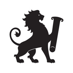 Lion Standing On Scroll Silhouette