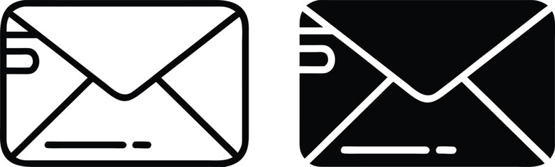 Envelope Email Icons – Black and White Mail Message Communication Vector Set