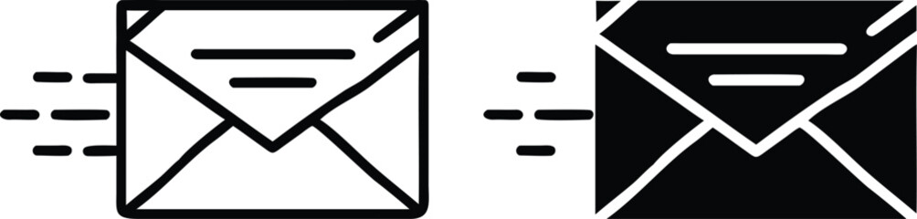 Fast Mail Envelope Icons – Black and White Email Message Delivery Vector Set