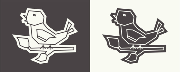 Bird Icon in Black Filled and White Filled Cutout Style