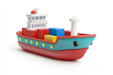 Container Ship isolated in 3d cartoon character on white background