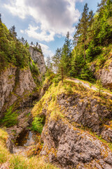 Hiking in Canyon in Prosiecka Valley near Kvacianska valley in Liptov region in northern Slovakia