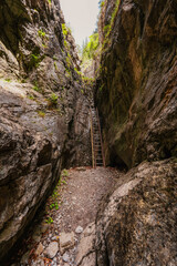 Hiking in Canyon in Prosiecka Valley near Kvacianska valley in Liptov region in northern Slovakia