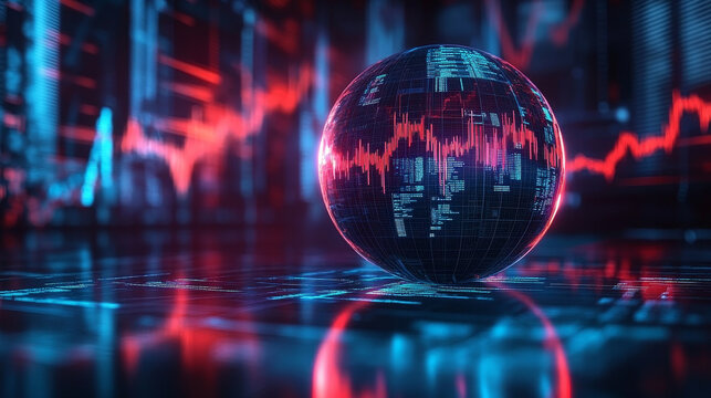 Observing stock market trading data through a crystal ball, global economic international trade concept