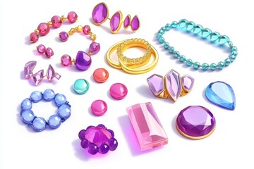 Obraz premium Costume Jewelry isolated in 3d cartoon character on white background