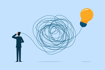 Man searching and thinking of idea through a complicated and chaotic way. Chaos, intellect, mind, and brainwork.