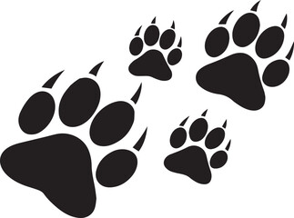 Black paw prints with sharp claws isolated on transparent background