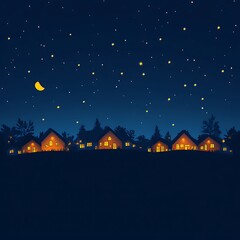Fototapeta premium A charming village scene under a starlit night sky.