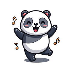 Happy Panda Dancing with Musical Notes Kawaii