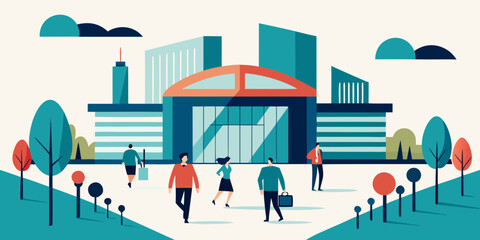 Urban business people silhouettes illustrate a city skyline in winter by the river