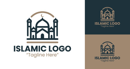 Elegant Islamic Logo in Brown and Dark Blue with Subtle Modern Identity for Professional Brands
