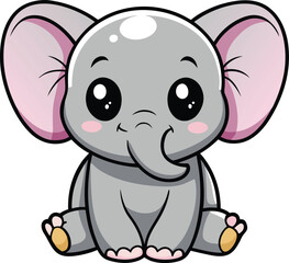 Fototapeta premium Kawaii Baby Elephant Sitting With Big Sparkling Eyes