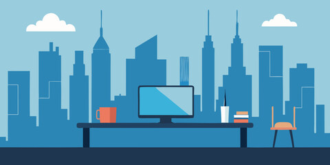 New York City skyline vector silhouette illustration of modern urban architecture and skyscraper buildings at night