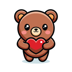 Fototapeta premium Kawaii Bear Holding a Heart with Adorable Face