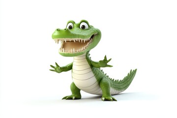 Fototapeta premium Crocodile tail-slapping 3d cartoon character on white background