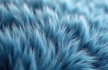 Fototapeta premium Close-up of soft blue faux fur texture. Fluffy synthetic material, shaggy fibers create a luxurious, cozy feel. Ideal for winter fashion, home decor, or abstract backgrounds.