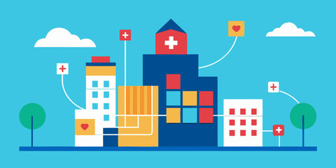 Modern Healthcare City Connected Hospitals and Medical Facilities
