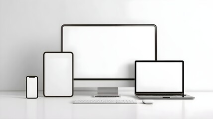 Isolated Smart Device Mockups | Smartphone, Tablet, Laptop & Desktop Vector Illustration on White Background