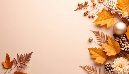 Autumn leaves arrangement on soft background nature still life warm color palette minimalist style