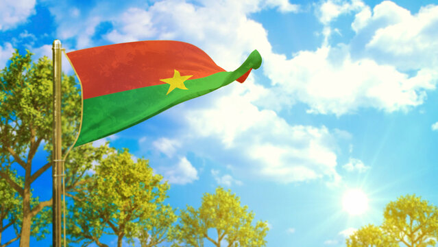 flag of Burkina Faso at sunny day, hour of planet symbol - nature 3D rendering