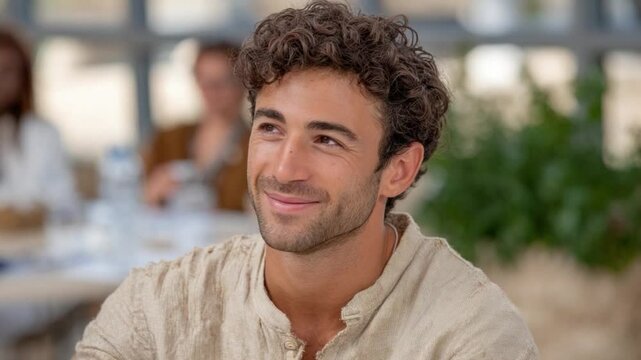 Radiant Gentleman: A handsome man with captivating features, exudes charm and confidence, radiating warmth. Capturing a moment of natural sincerity and allure.