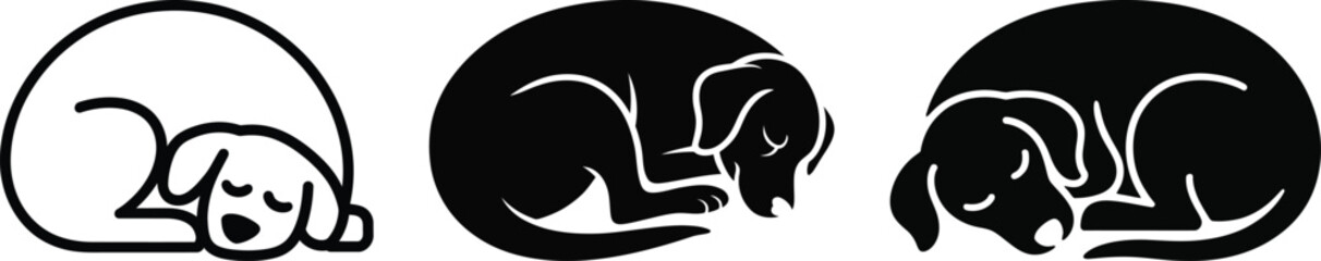 Obraz premium Adorable dog sleeping peacefully in curled resting position silhouette vector illustration