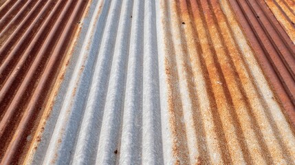 Textured Metal Roof with Rust and Weathered Patterns in Natural Light