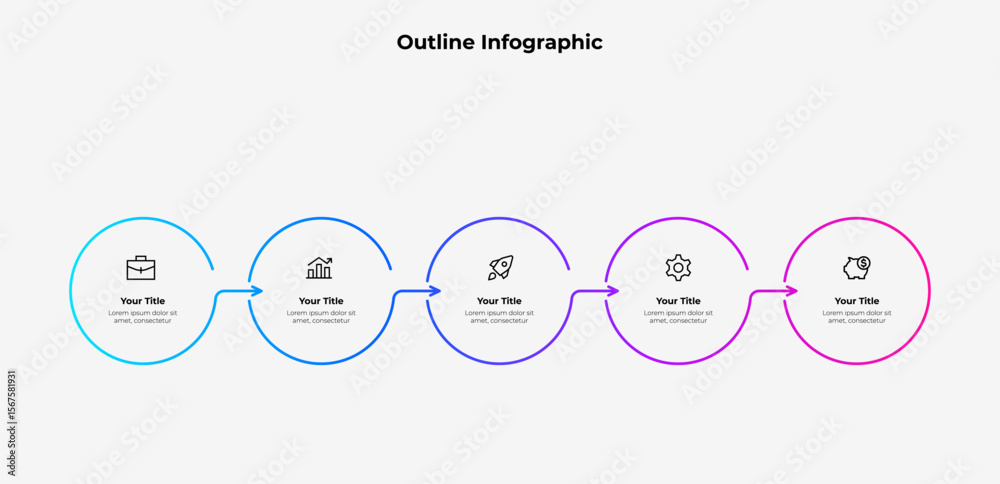 Poster outline infographic showcasing a timeline progression using connected circles, each containing uniqu