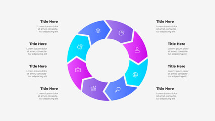 Circular Infographic with Gradient 8 Sections and Placeholder Text Labels. Suitable for business, data representation, and presentations