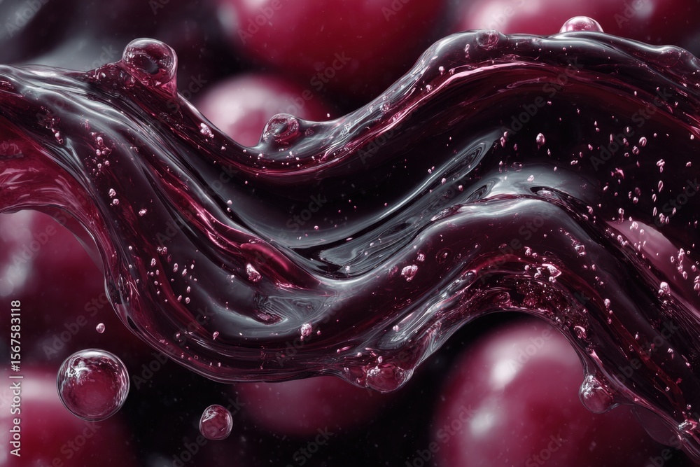 Poster Abstract Artistic Dark Red and Black Liquid Flow with Dynamic Smooth Waves and Bubbles Creating a Striking Modern Visual Effect