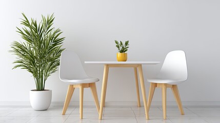 Modern Minimalist Dining Space with Greenery and White Furniture