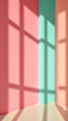 Pastel room interior design with window shadows, modern architecture and color blocking