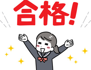 合格して喜ぶ女子中学生(上半身)