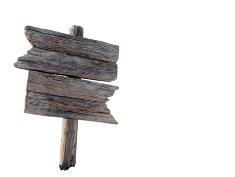 Wooden Signpost in Snowy Landscape on white background 