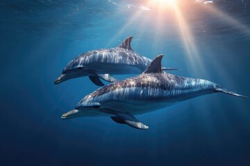 Fototapeta premium two dolphins swimming in the ocean