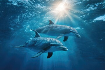 two dolphins swimming in the ocean