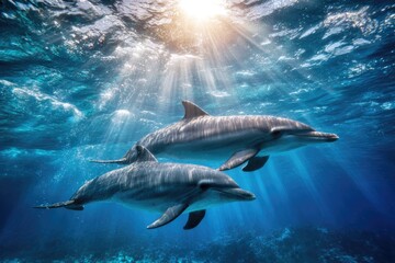 Fototapeta premium two dolphins swimming in the ocean